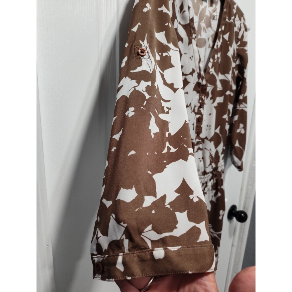 New York & Co‎ Womens Brown Cream Floral Leaf Print VNeck Jumpsuit Size XSmall - Picture 10 of 12